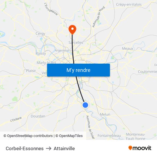 Corbeil-Essonnes to Attainville map