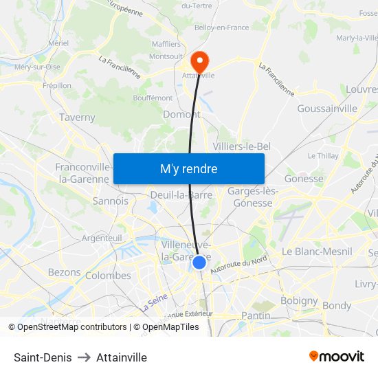 Saint-Denis to Attainville map