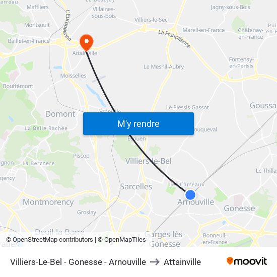 Villiers-Le-Bel - Gonesse - Arnouville to Attainville map