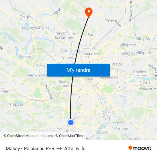 Massy - Palaiseau RER to Attainville map