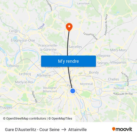 Gare D'Austerlitz - Cour Seine to Attainville map