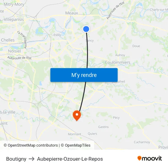 Boutigny to Aubepierre-Ozouer-Le-Repos map
