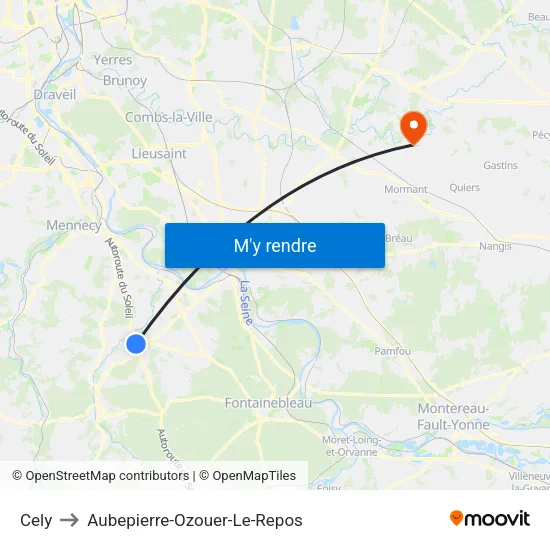 Cely to Aubepierre-Ozouer-Le-Repos map