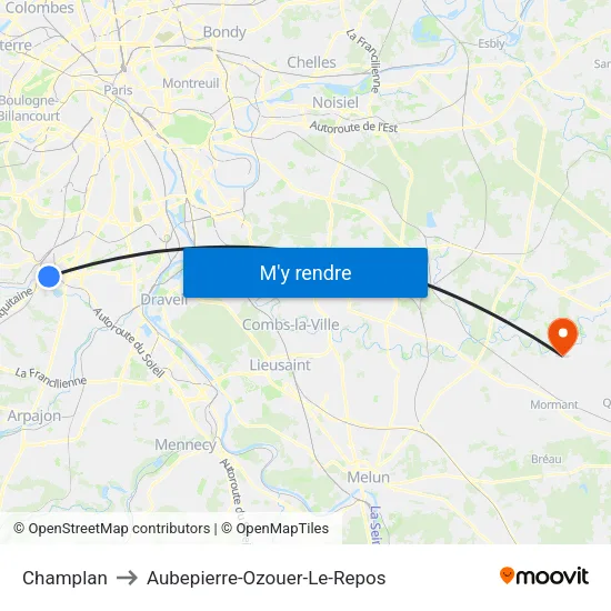 Champlan to Aubepierre-Ozouer-Le-Repos map