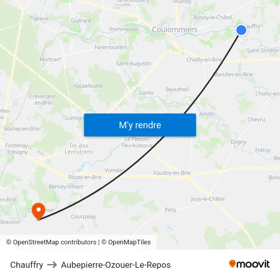 Chauffry to Aubepierre-Ozouer-Le-Repos map