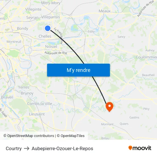 Courtry to Aubepierre-Ozouer-Le-Repos map