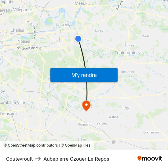 Coutevroult to Aubepierre-Ozouer-Le-Repos map
