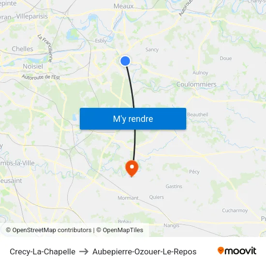 Crecy-La-Chapelle to Aubepierre-Ozouer-Le-Repos map