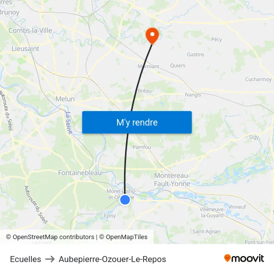Ecuelles to Aubepierre-Ozouer-Le-Repos map