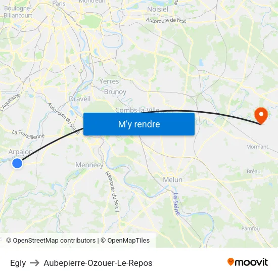 Egly to Aubepierre-Ozouer-Le-Repos map