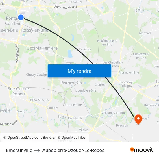 Emerainville to Aubepierre-Ozouer-Le-Repos map