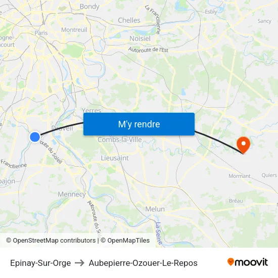 Epinay-Sur-Orge to Aubepierre-Ozouer-Le-Repos map