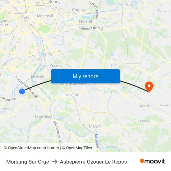 Morsang-Sur-Orge to Aubepierre-Ozouer-Le-Repos map