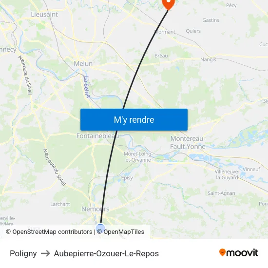 Poligny to Aubepierre-Ozouer-Le-Repos map