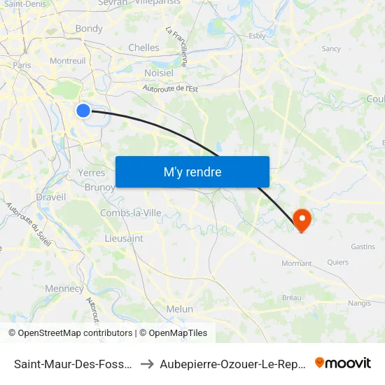 Saint-Maur-Des-Fosses to Aubepierre-Ozouer-Le-Repos map