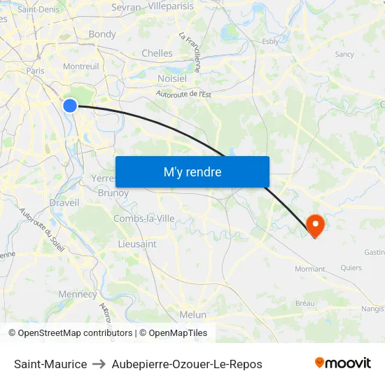 Saint-Maurice to Aubepierre-Ozouer-Le-Repos map
