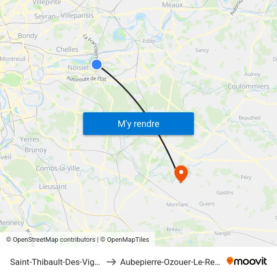 Saint-Thibault-Des-Vignes to Aubepierre-Ozouer-Le-Repos map