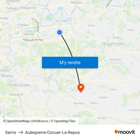Serris to Aubepierre-Ozouer-Le-Repos map