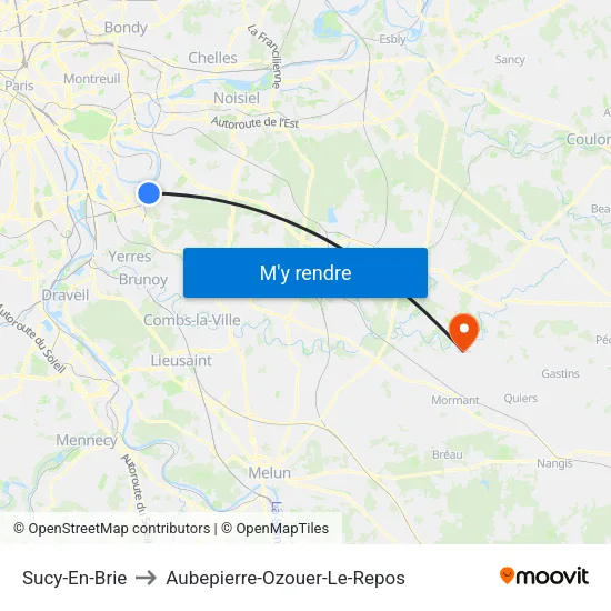 Sucy-En-Brie to Aubepierre-Ozouer-Le-Repos map