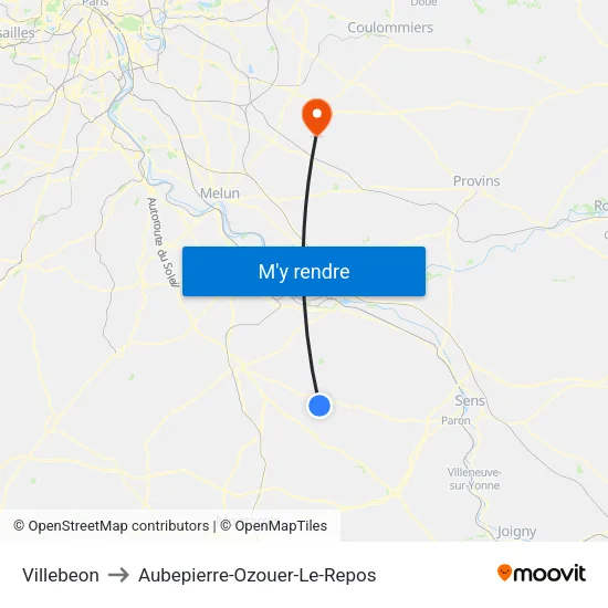Villebeon to Aubepierre-Ozouer-Le-Repos map