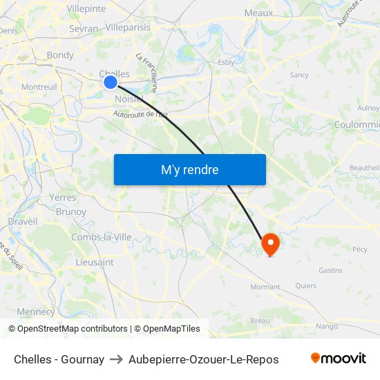 Chelles - Gournay to Aubepierre-Ozouer-Le-Repos map