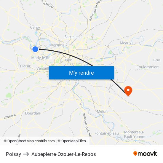 Poissy to Aubepierre-Ozouer-Le-Repos map