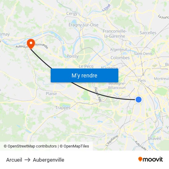Arcueil to Aubergenville map