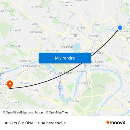 Auvers-Sur-Oise to Aubergenville map
