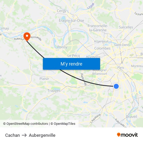 Cachan to Aubergenville map