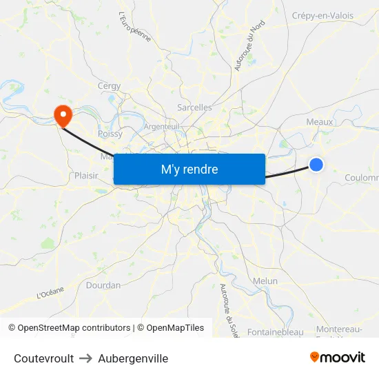 Coutevroult to Aubergenville map