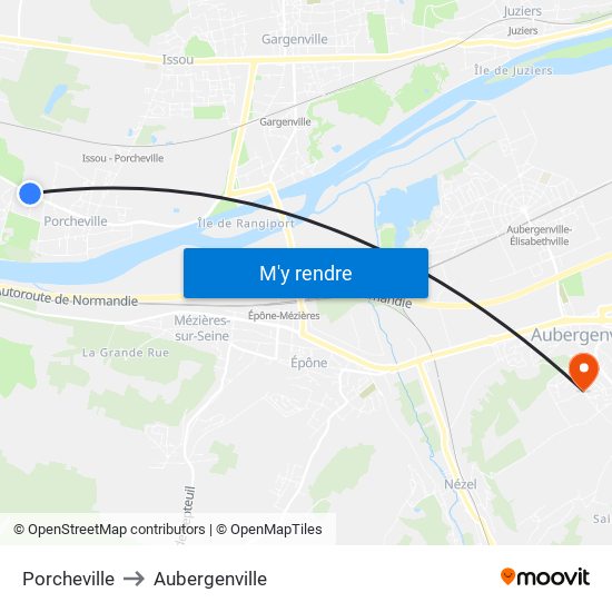 Porcheville to Aubergenville map