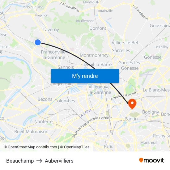 Beauchamp to Aubervilliers map