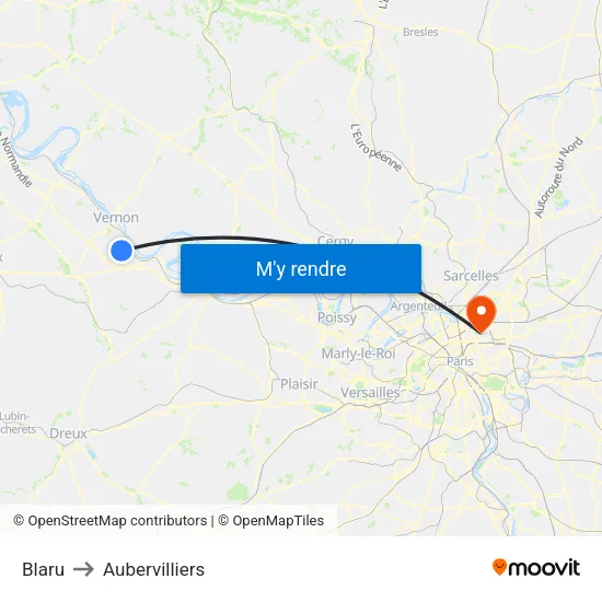 Blaru to Aubervilliers map
