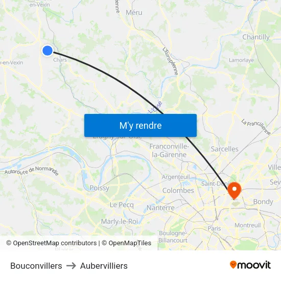 Bouconvillers to Aubervilliers map