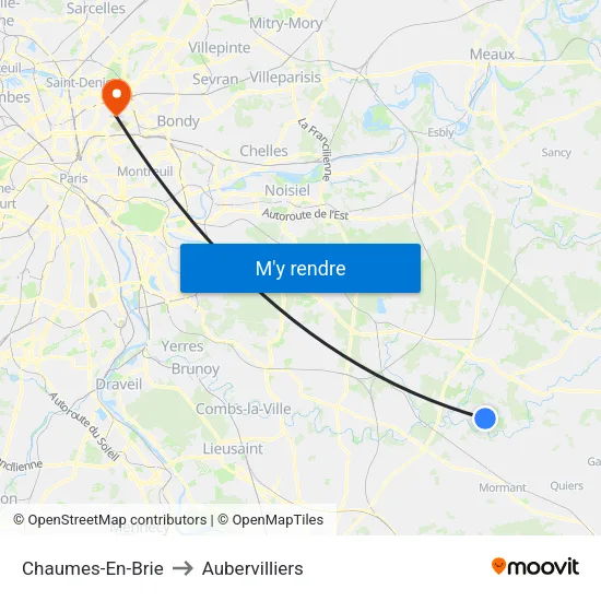 Chaumes-En-Brie to Aubervilliers map