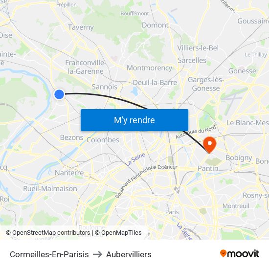 Cormeilles-En-Parisis to Aubervilliers map