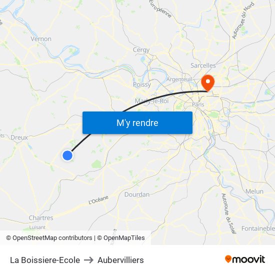 La Boissiere-Ecole to Aubervilliers map