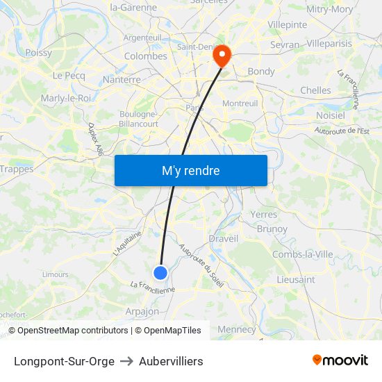 Longpont-Sur-Orge to Aubervilliers map