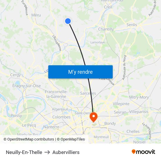 Neuilly-En-Thelle to Aubervilliers map