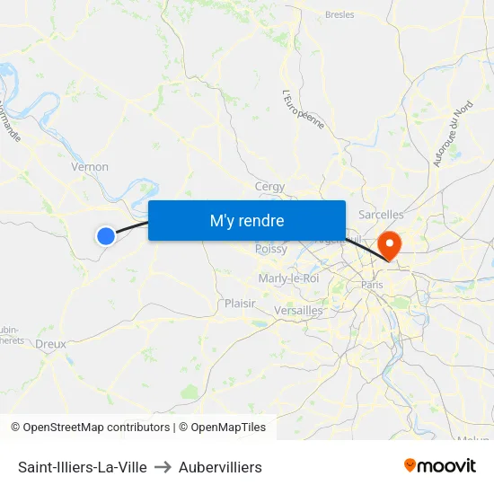 Saint-Illiers-La-Ville to Aubervilliers map
