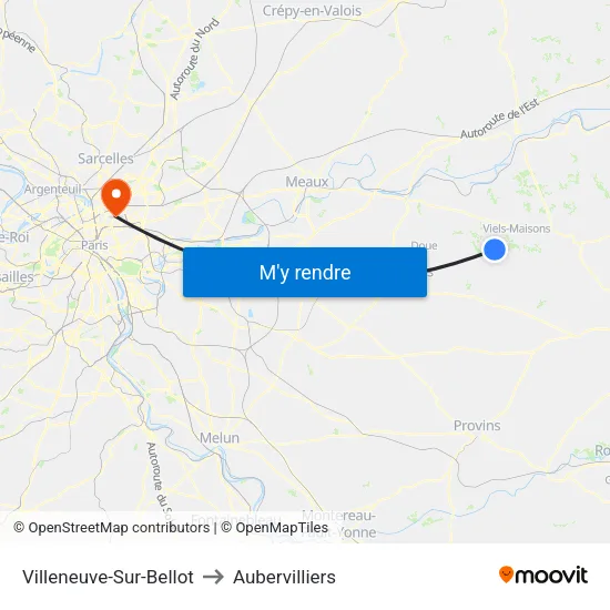 Villeneuve-Sur-Bellot to Aubervilliers map