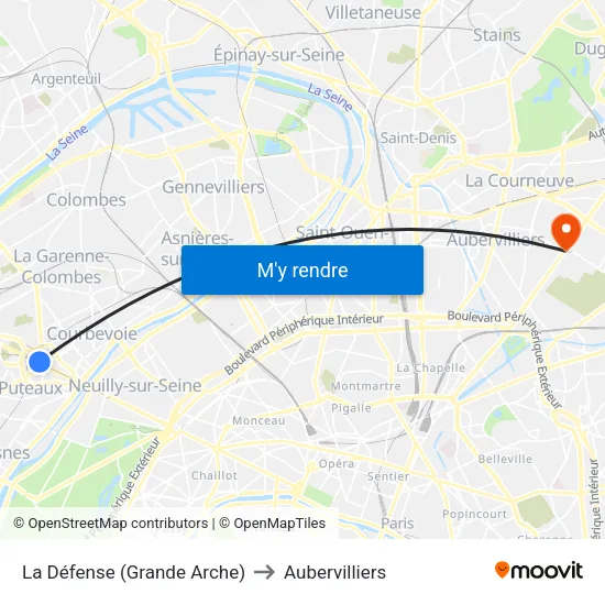 La Défense (Grande Arche) to Aubervilliers map