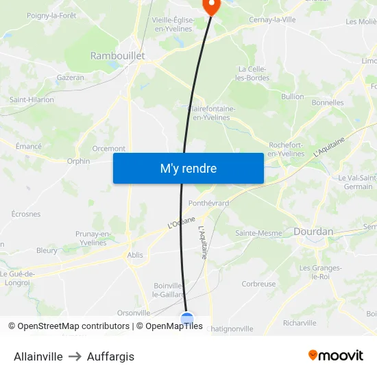 Allainville to Auffargis map
