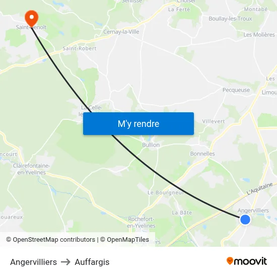Angervilliers to Auffargis map