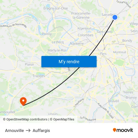 Arnouville to Auffargis map