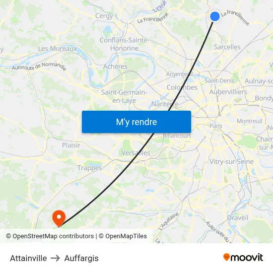 Attainville to Auffargis map