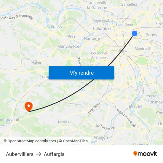 Aubervilliers to Auffargis map