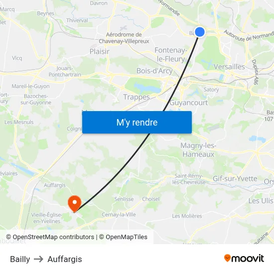 Bailly to Auffargis map