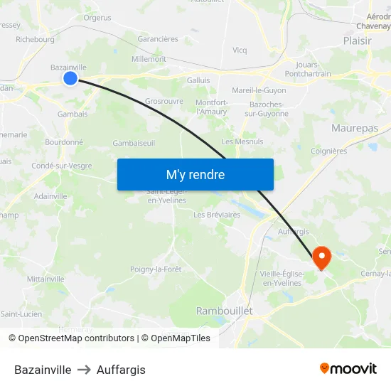 Bazainville to Auffargis map
