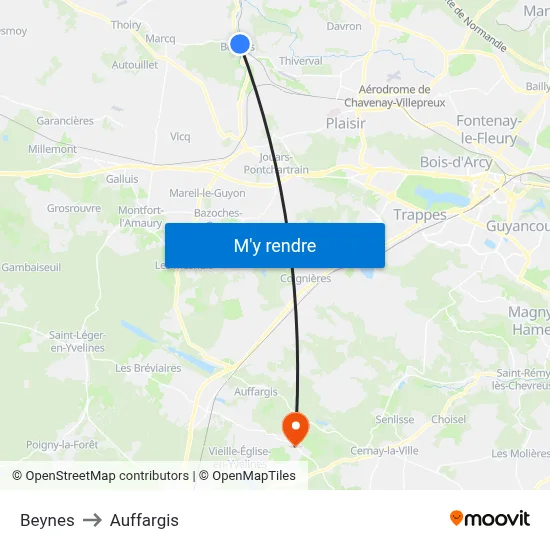 Beynes to Auffargis map